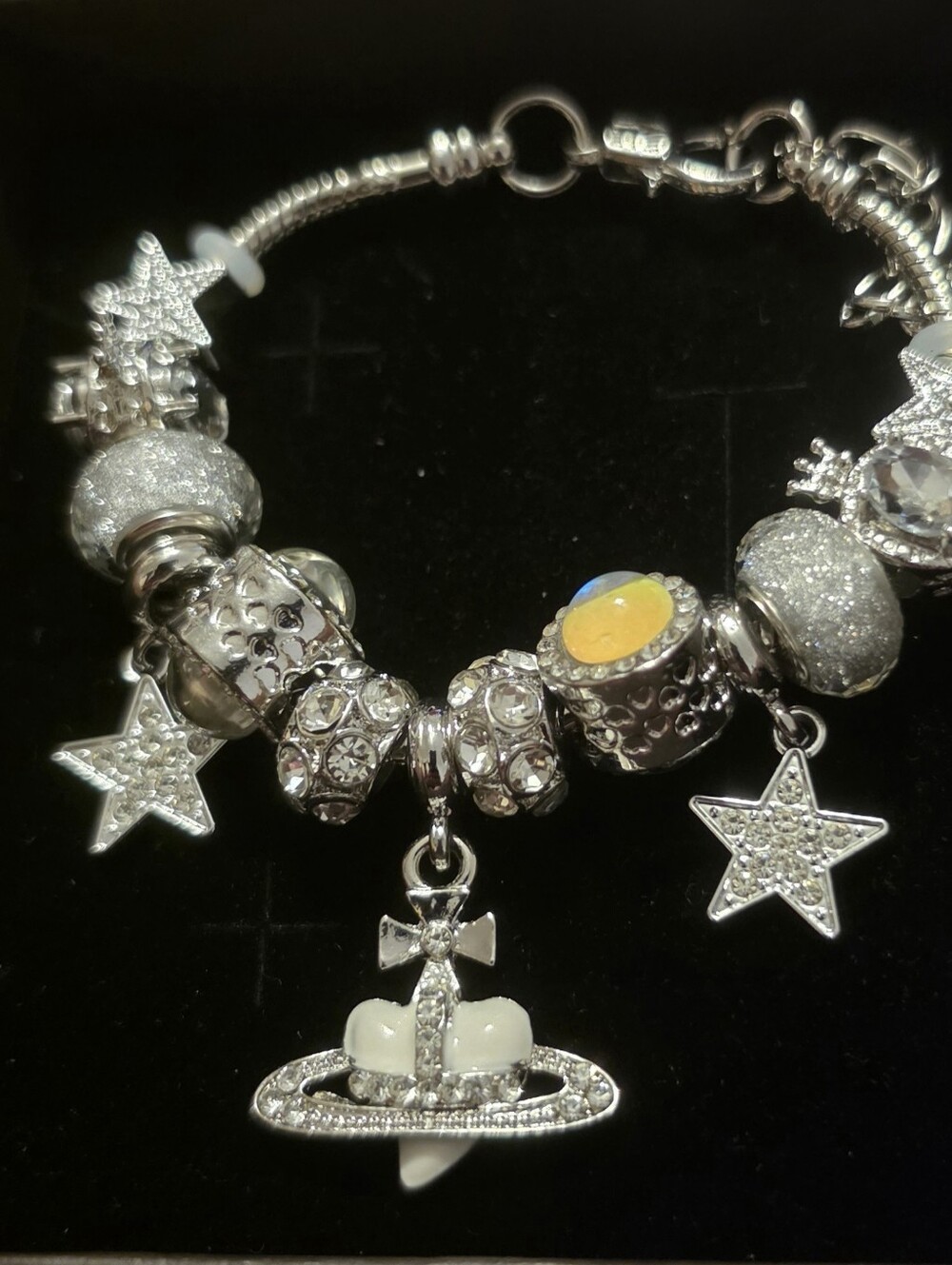 Silver Star & Charm Bead Bracelet with Yellow Accent